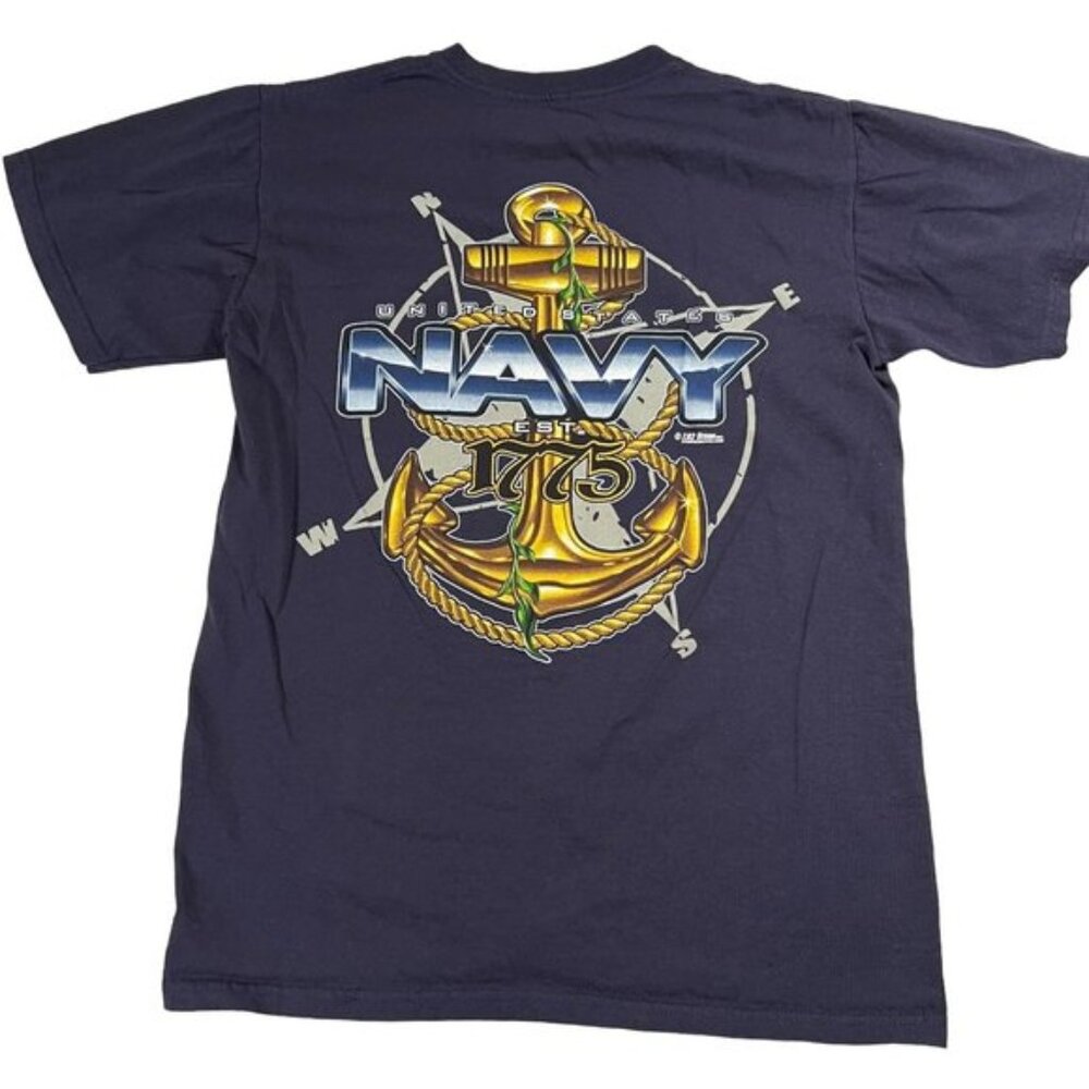 US Navy Anchor T-Shirt 7.62 Design Blue Men's Size‎ M logo on back short sleeve
